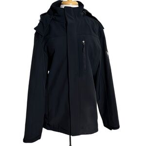 Men’s Black Waterproof Softshell Ski Jacket Fleece Lined Winter Hooded Large